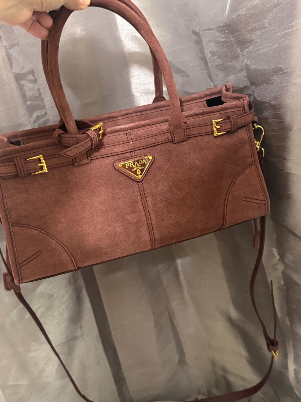 Prada Brown Suede Satchel Bag - Picture 12 of 16